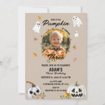 Little Pumpkin Halloween Birthday Photo-inbjudan