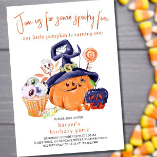 Little Pumpkin Halloween fest Food 1st Birthday Inbjudningar