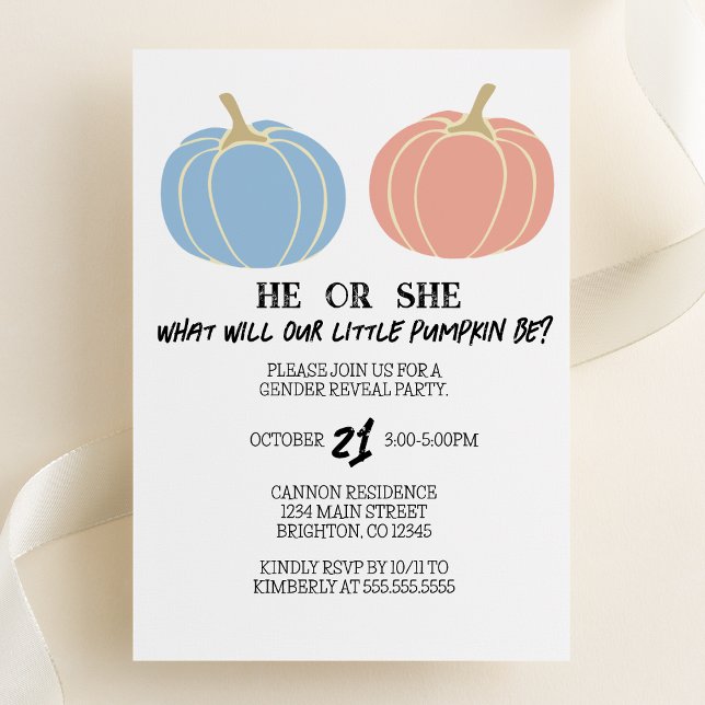 Little Pumpkin Halloween Gender Reveal Party Inbjudningar (Skapare uppladdad)
