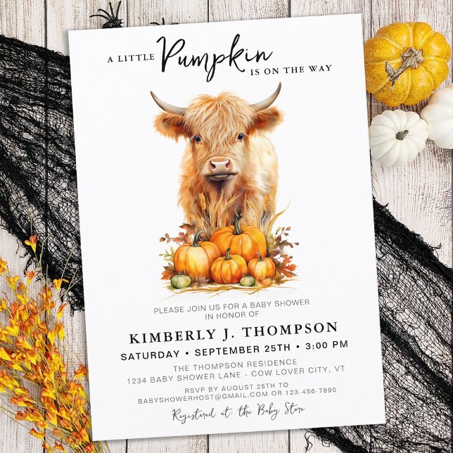 Little Pumpkin Highland Cow Autumn Shower Inbjudningar (Skapare uppladdad)