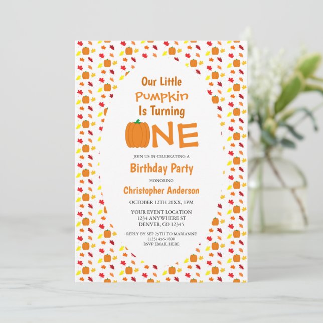Little Pumpkin Höst löv 1:a födelsedagen Inbjudningar (Stående Fram)