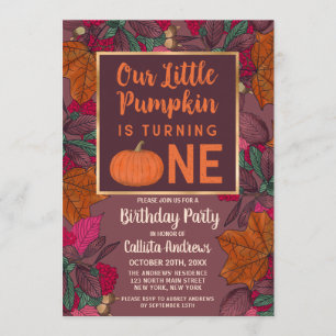 Little Pumpkin Höst löv och Berries Birthday Inbjudningar