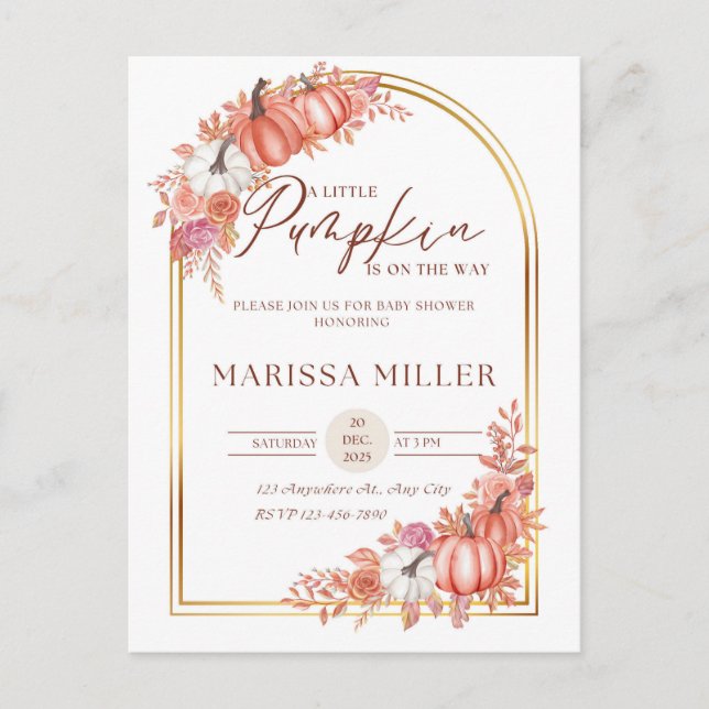 Little Pumpkin Is On the Way Invitation  Vykort (Framsida)