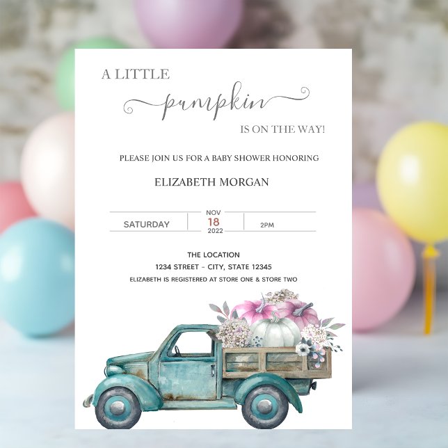 Little Pumpkin Lastbil,Docken Baby Shower Inbjudningar (Skapare uppladdad)