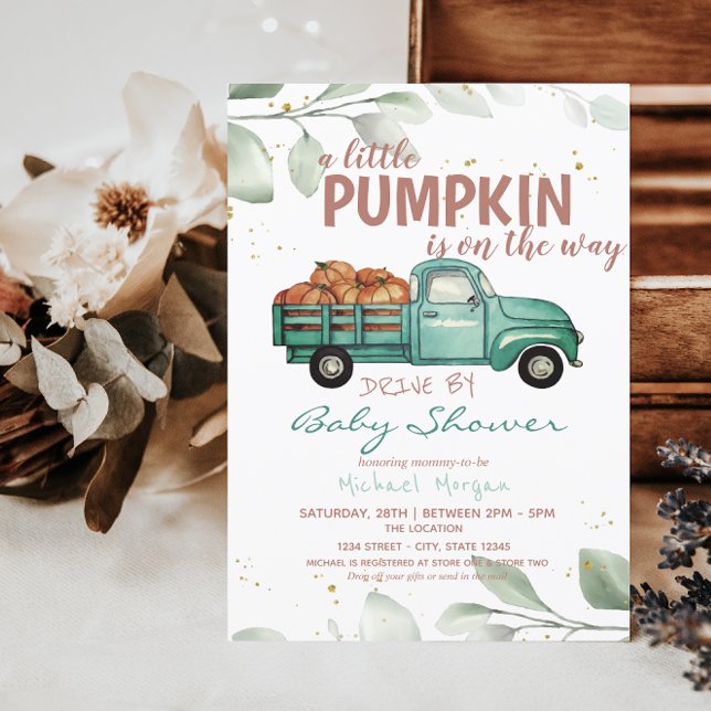 Little Pumpkin Lastbil Drive by Baby Shower Inbjudningar (Skapare uppladdad)