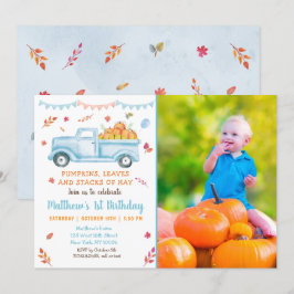Little Pumpkin Lastbil Fall Birthday Inbjudningar