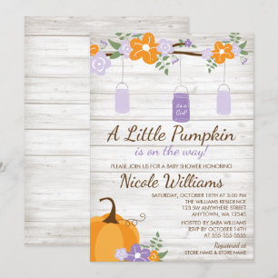 Little Pumpkin Mason Burk Lavender Girl Baby Showe Inbjudningar