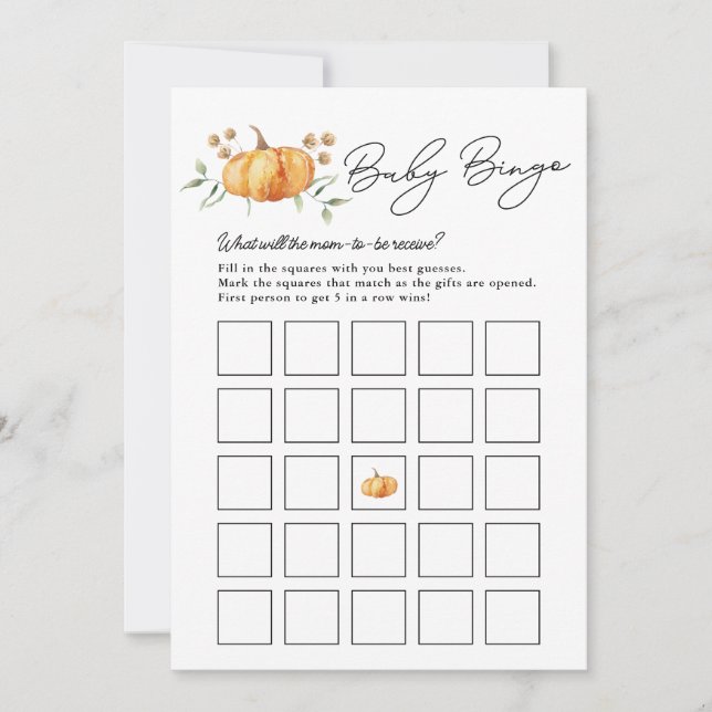 Little Pumpkin Neutralt Baby Shower Bingo Card Inbjudningar (Framsida)