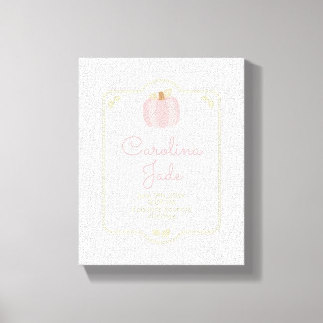 Little Pumpkin Nursery Baby Statistics Wall Art Canvastryck (Framsida)