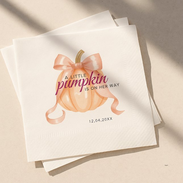 Little Pumpkin on the Way Pink Bow Baby Shower Pappersservett (Skapare uppladdad)