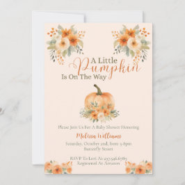 Little Pumpkin Orange Floral Fall Baby Shower  Inbjudningar