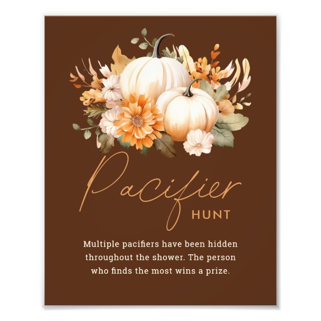 Little Pumpkin Pacifier Hunt Baby Shower Sign Fototryck (Framsidan)