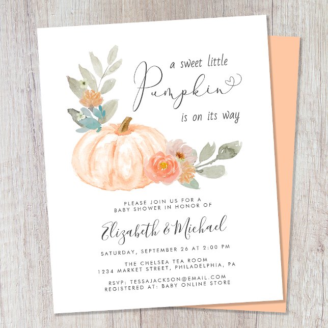 Little Pumpkin Par Baby Shower-inbjudan (Celebrate the upcoming arrival of your sweet little autumn baby with a pumpkin-themed baby shower)