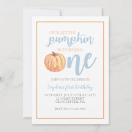 Little Pumpkin Pastel Blue Fall First Birthday Inbjudningar