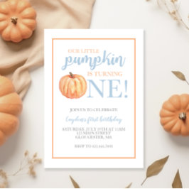 Little Pumpkin Pastel Blue Fall First Birthday Inv Inbjudningar
