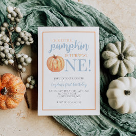 Little Pumpkin Pastel Blue Fall First Birthday Inv Inbjudningar