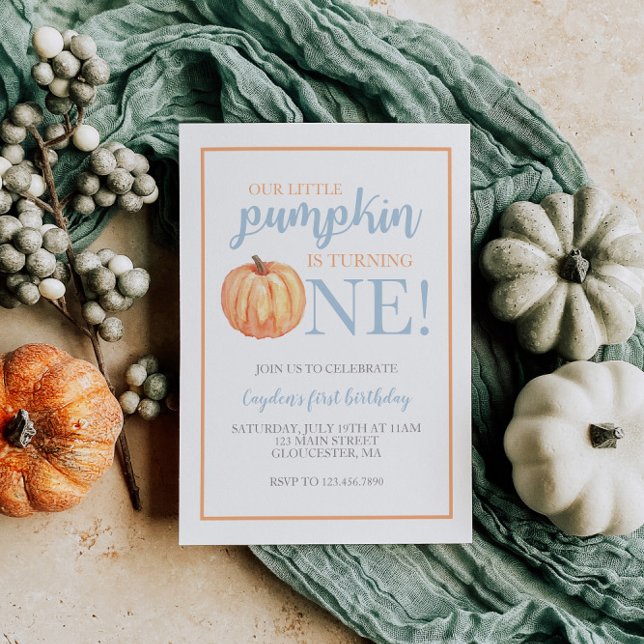 Little Pumpkin Pastel Blue Fall First Birthday Inv Inbjudningar (Skapare uppladdad)
