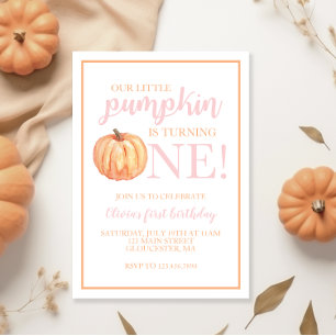 Little Pumpkin Pastel Rosa Fall First Birthday Inbjudningar
