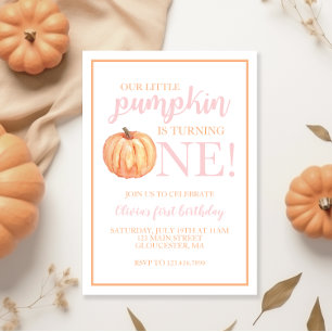Little Pumpkin Pastel Rosa Fall First Birthday Inbjudningar