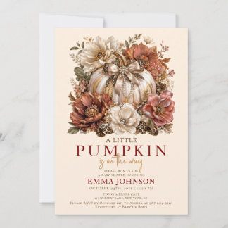 Little Pumpkin Pearl Floral Baby Shower Inbjudningar