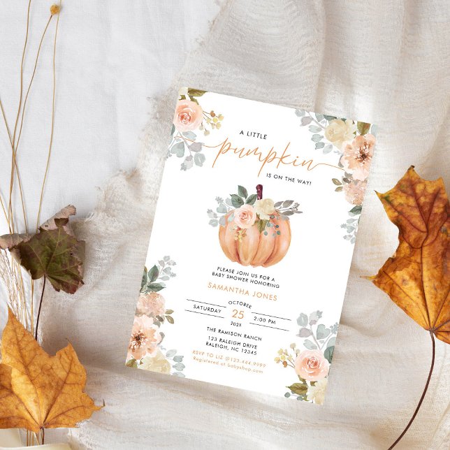 Little Pumpkin Pink FloralFall Baby Shower  Inbjudningar (Skapare uppladdad)