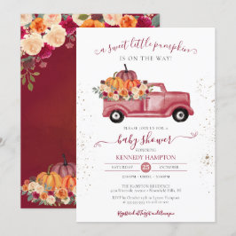 Little Pumpkin Red Fall Pickup Lastbil Baby Shower Inbjudningar