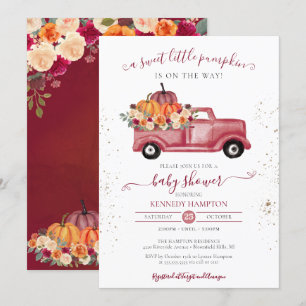Little Pumpkin Red Fall Pickup Lastbil Baby Shower Inbjudningar