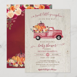 Little Pumpkin Red Fall Pickup Lastbil Baby Shower Inbjudningar
