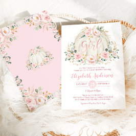 Little Pumpkin  Ro Guld Blommigt Baby Shower Inbjudningar