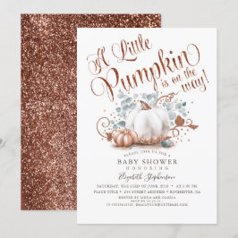 Little Pumpkin Ro Guld Glitter Fall Baby Shower Inbjudningar