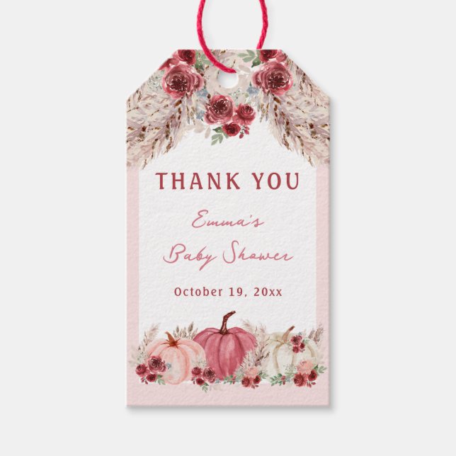 Little Pumpkin Rosa Baby Shower Marsala märkre Presentetikett (Framsidan)