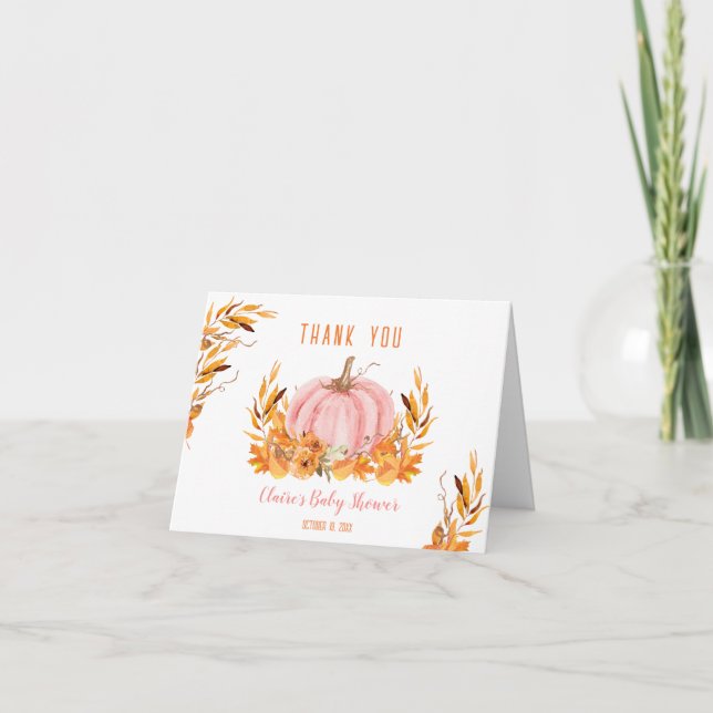 Little Pumpkin Rosa Baby Shower - tackkort (Framsida)