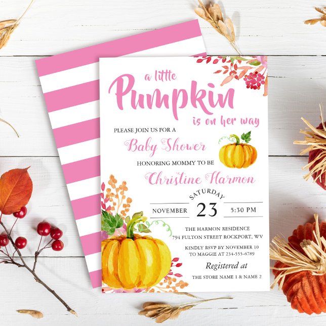 Little Pumpkin Rosa Blommigt Baby Shower-inbjudan Inbjudningar (Skapare uppladdad)