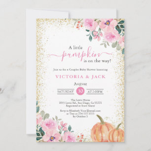 Little Pumpkin Rosa Blommigt Fall Baby Shower Inbjudningar