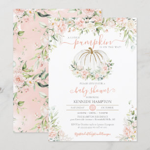 Little Pumpkin Rosa Blommigt Fall Baby Shower Inbjudningar