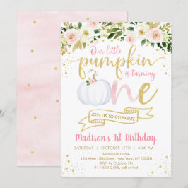 Little Pumpkin Rosa Blommigt First Birthday Inbjudningar