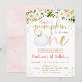 Little Pumpkin Rosa Blommigt First Birthday Inbjudningar