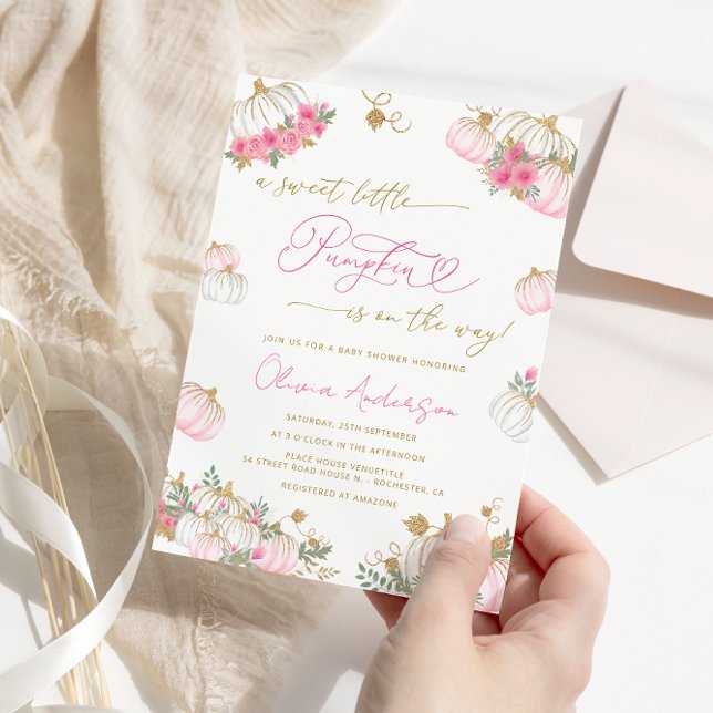 Little Pumpkin Rosa Blommigt Girl Baby Shower Inbjudningar (Skapare uppladdad)