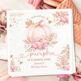 Little Pumpkin Rosa Blommigt Girl Fall 1st Birthda Pappersservett