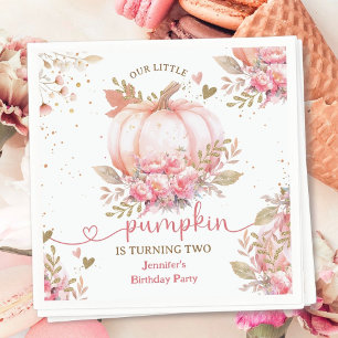 Little Pumpkin Rosa Blommigt Girl Fall 2nd Birthda Pappersservett