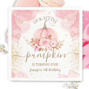 Little Pumpkin Rosa Blommigt Girl Fall 5th Birth Pappersservett