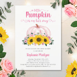 Little Pumpkin Rosa Blommigt Solblomma Baby Shower Inbjudningar