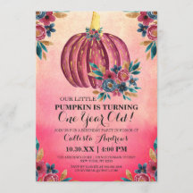 Little Pumpkin Rosa Blommigt Watercolor 1st Birthd