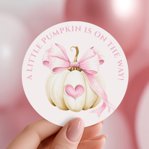 Little Pumpkin Rosa Bow Baby Shower Runt Klistermärke