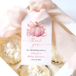 Little Pumpkin Rosa Bow Baby Shower Tack Presentetikett