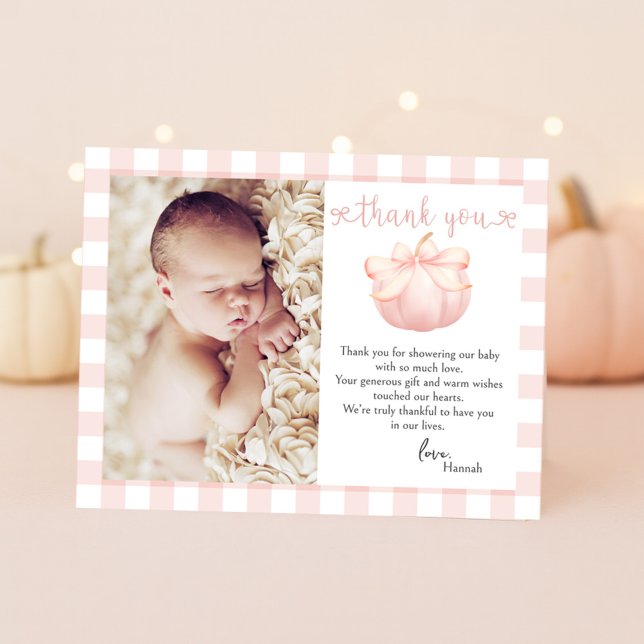 Little Pumpkin Rosa Bow Photo Baby Shower Tack Kort (Skapare uppladdad)