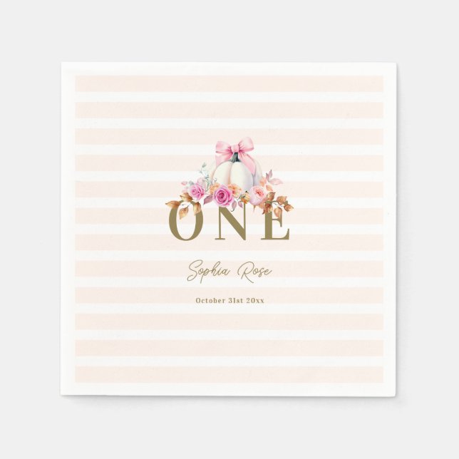 Little Pumpkin Rosa Bow Ro 1:a Eleganten Birday Pappersservett (Framsidan)