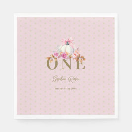 Little Pumpkin Rosa Bow Ro Dots 1st Birthday Pappersservett