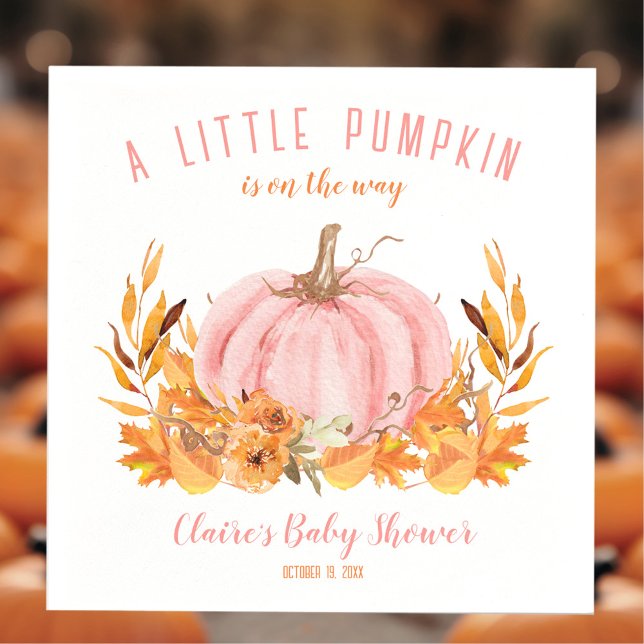 Little Pumpkin Rosa Fall Girl Baby Shower Napkins Pappersservett (Little Pumpkin Pink Fall Girl Baby Shower Napkins)