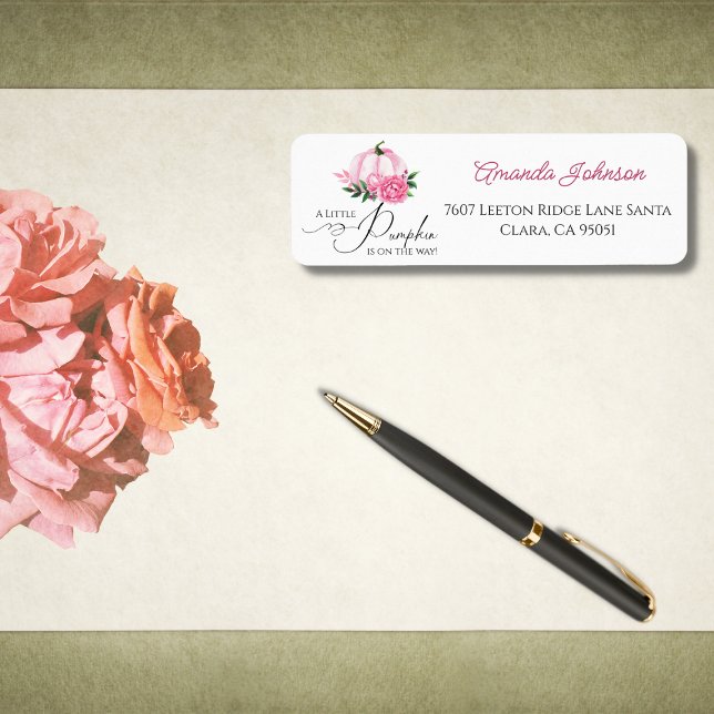 Little Pumpkin  Rosa Fall Rustic Baby Shower Returadress Etikett (Skapare uppladdad)
